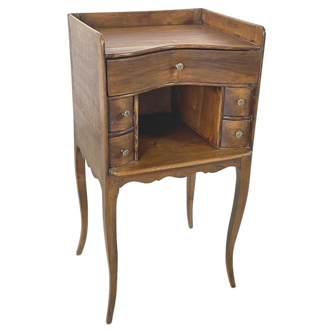 Italian antique Wooden bedside table with brass handle, early 1900s For Sale