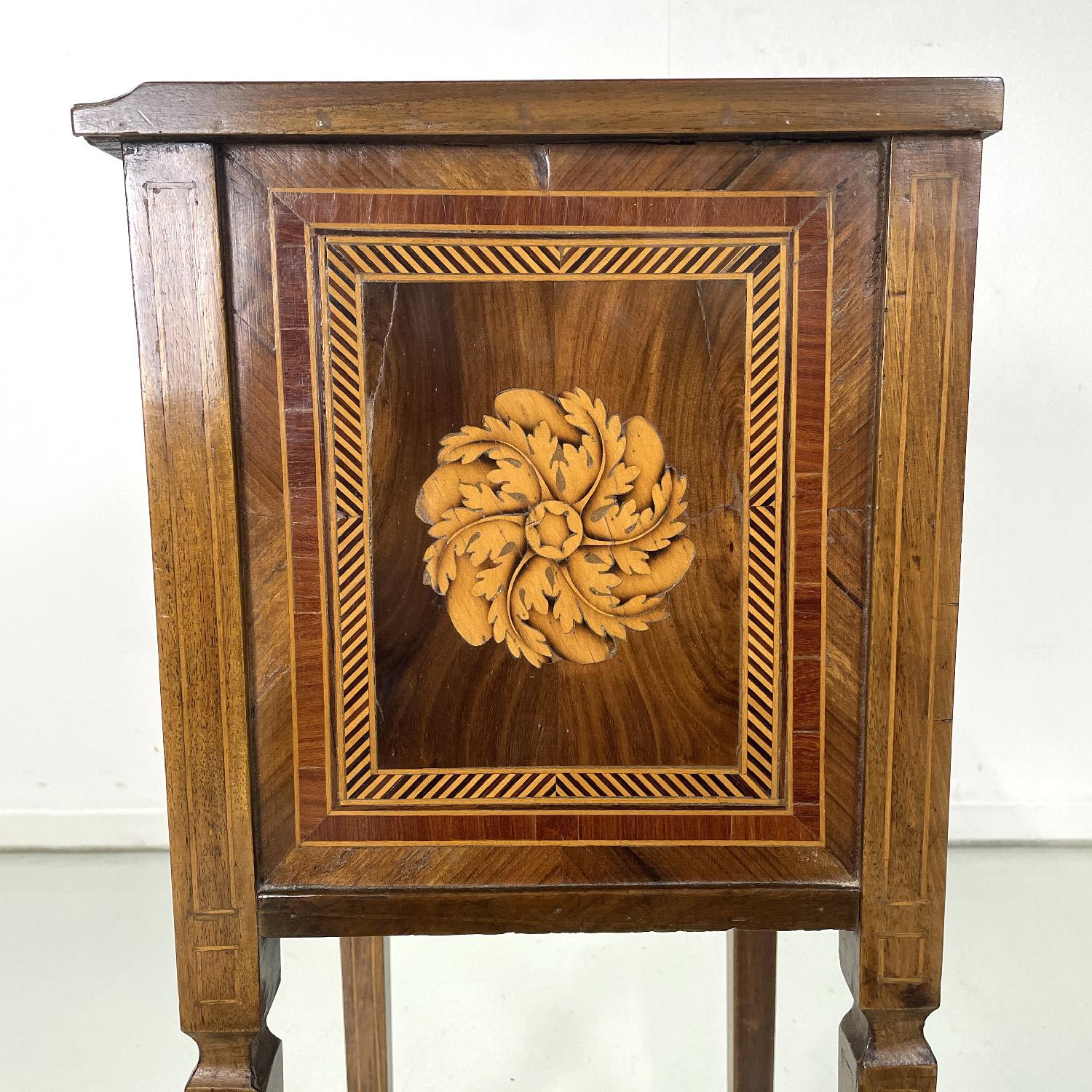 Italian antique wooden bedside tables with inlaid floral decorations, 1750s For Sale 13