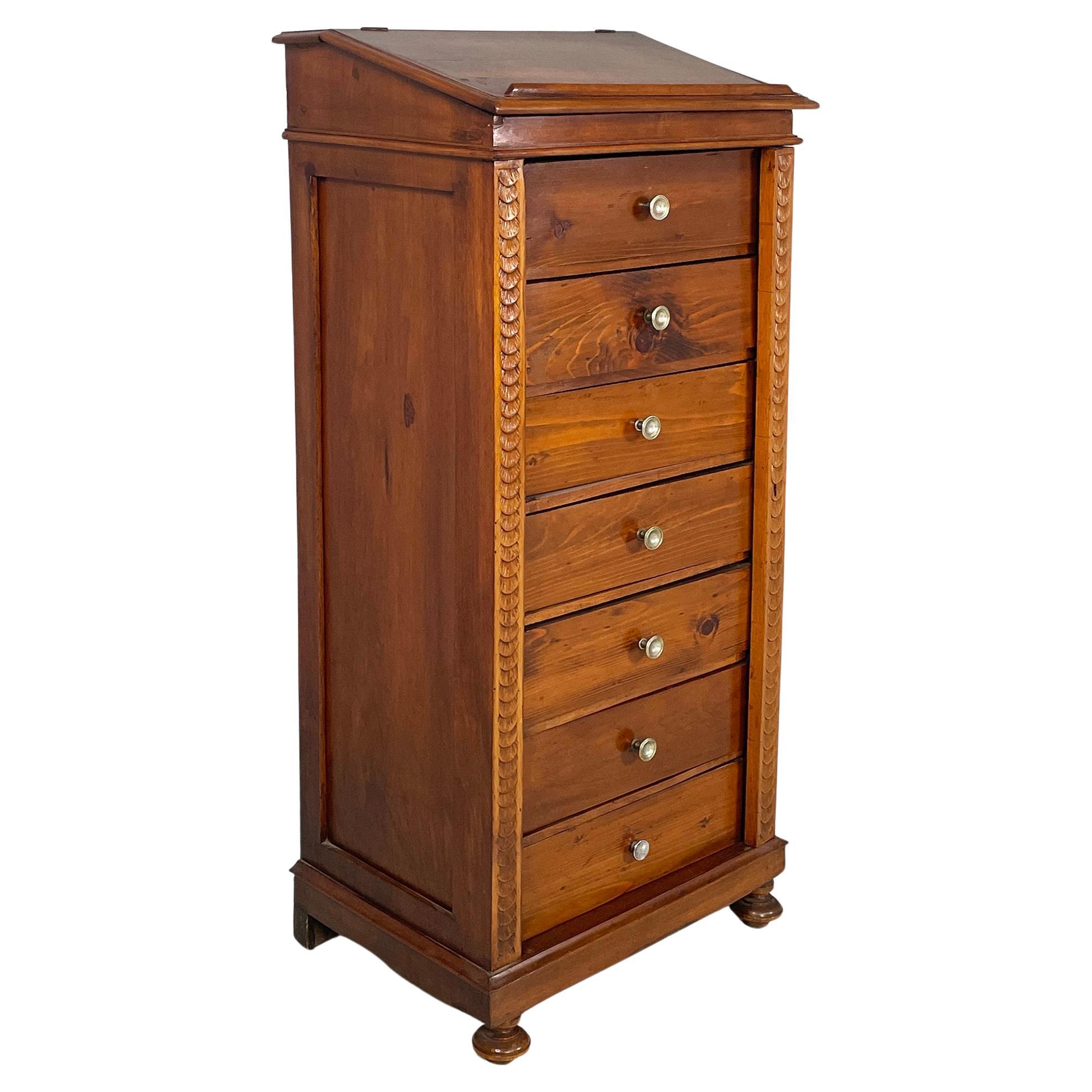 Italian antique wooden chest of drawers with bookstand, 1800s For Sale