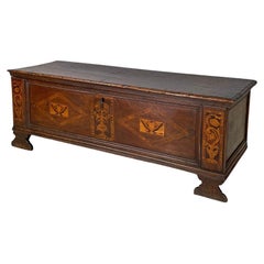 Italian antique wooden chest with inlay decorations and folding top, early 1800s