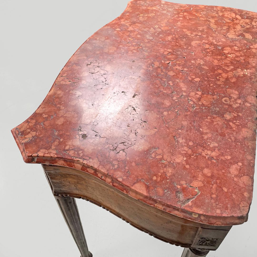 Italian antique wooden consoles with red marble tops and decorations, 1600s For Sale 5