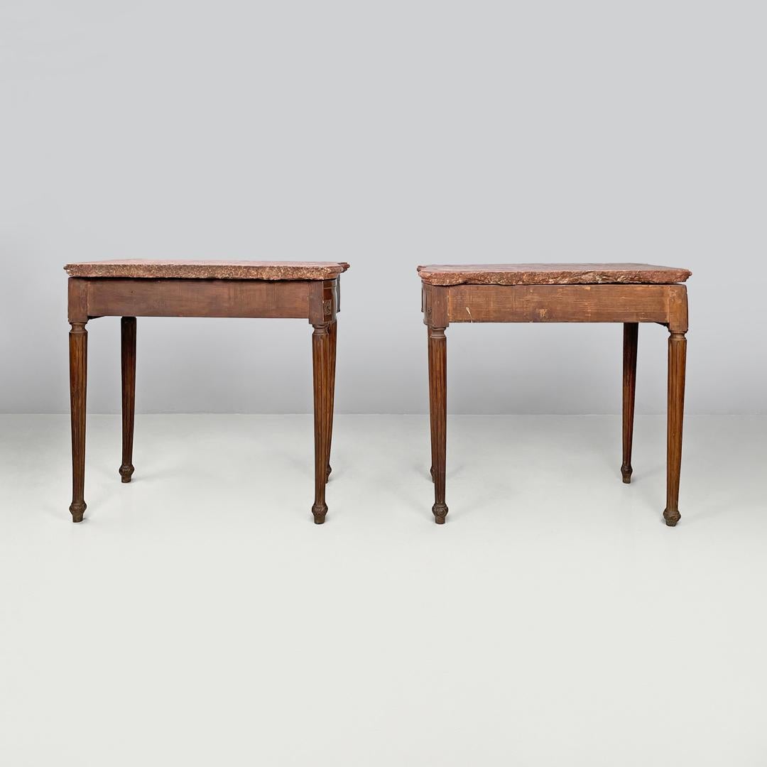 Italian antique wooden consoles with red marble tops and decorations, 1600s For Sale 1