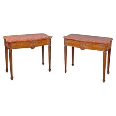 Consolle italiana antica in legno con piani e decorazioni in marmo rosso, 1600