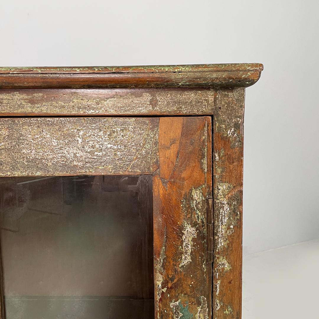 Italian antique wooden cupboard with glass doors and brass handles, early 1900s 5
