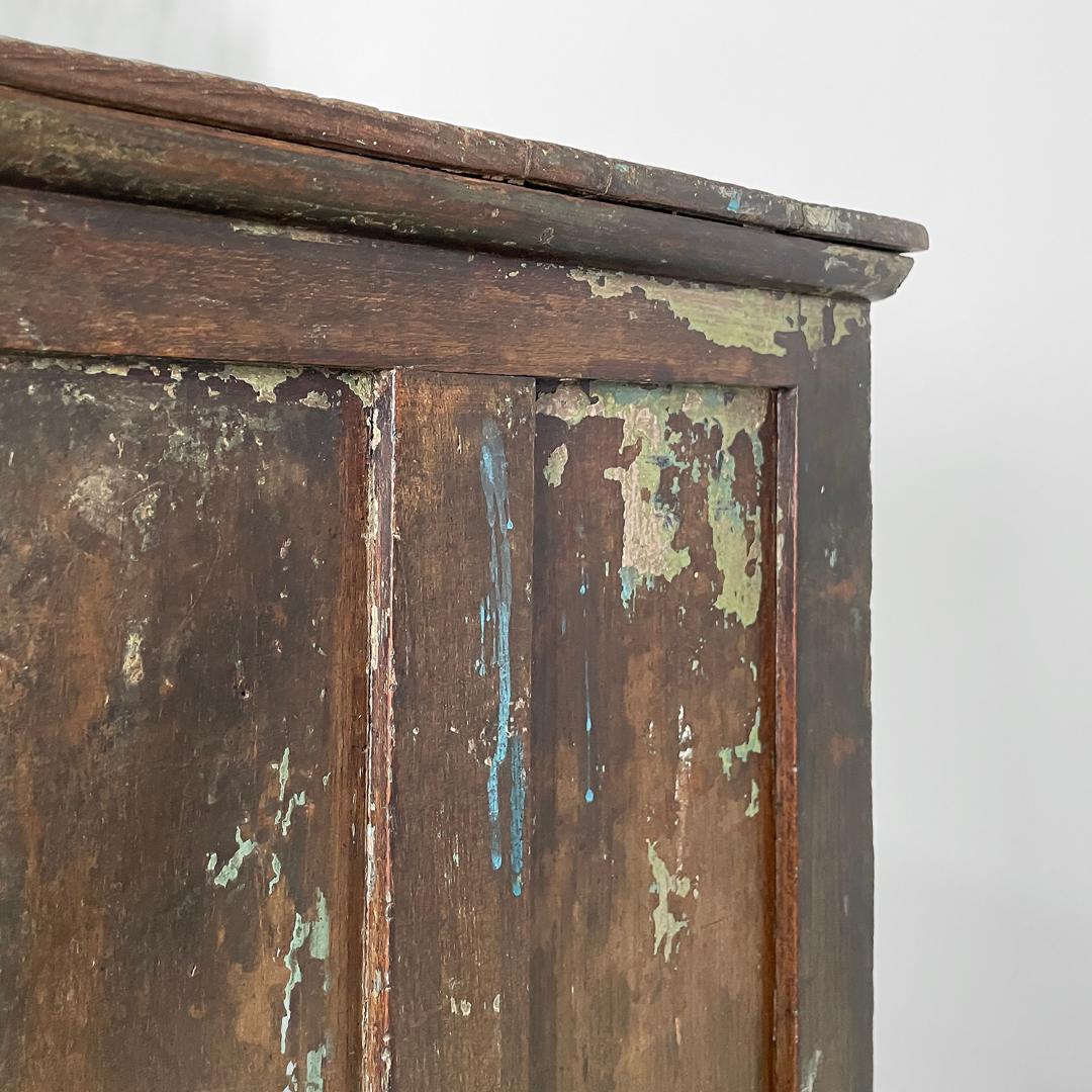 Italian antique wooden cupboard with glass doors and brass handles, early 1900s 7