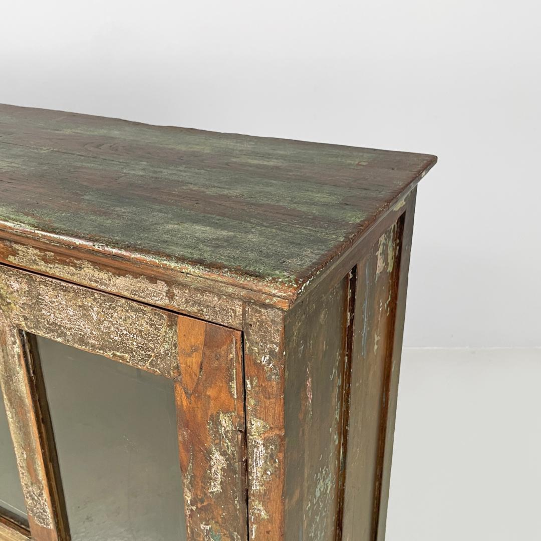 Italian antique wooden cupboard with glass doors and brass handles, early 1900s 9