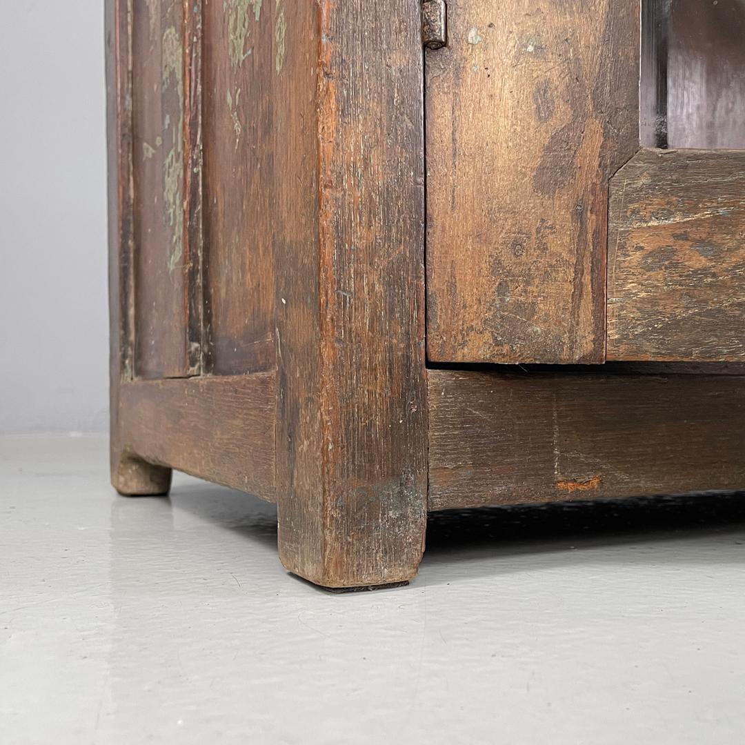 Italian antique wooden cupboard with glass doors and brass handles, early 1900s 12
