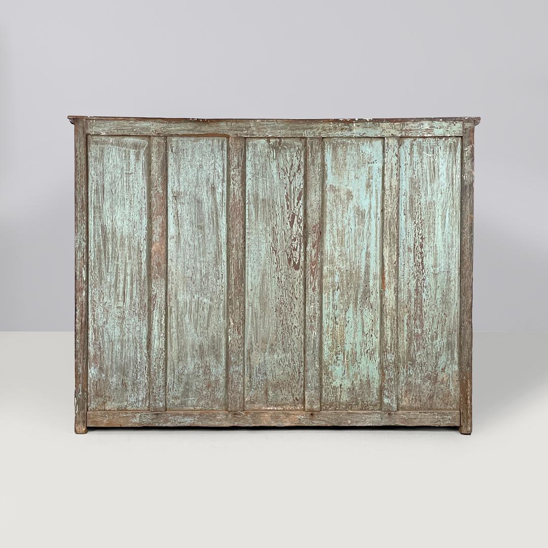 Brass Italian antique wooden cupboard with glass doors and brass handles, early 1900s