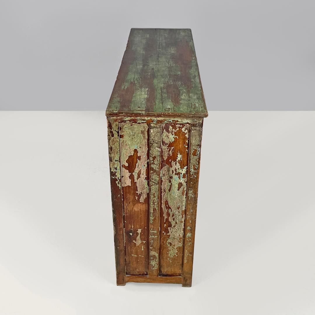 Italian antique wooden cupboard with glass doors and brass handles, early 1900s 1