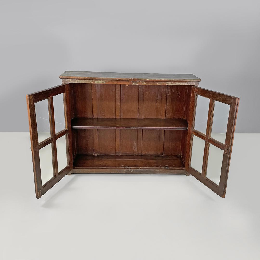 Italian antique wooden cupboard with glass doors and brass handles, early 1900s 2
