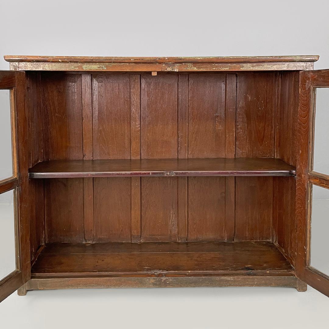 Italian antique wooden cupboard with glass doors and brass handles, early 1900s 3