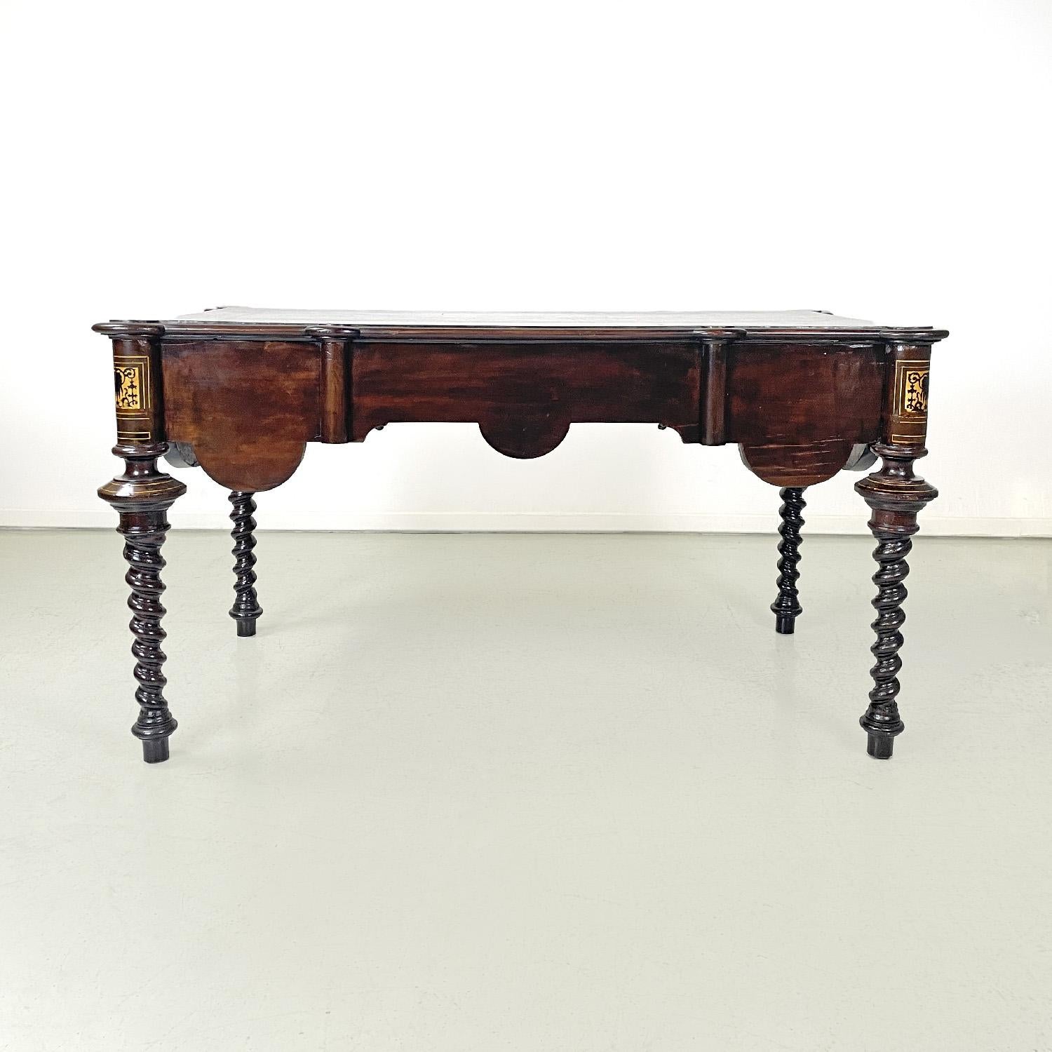 Early 20th Century Italian antique wooden desk with inlay decorations with light wood, early 1900s For Sale