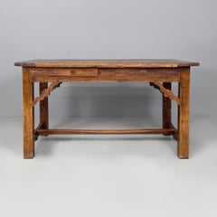 Italian antique wooden dining table or desk with drawer, early 1900s