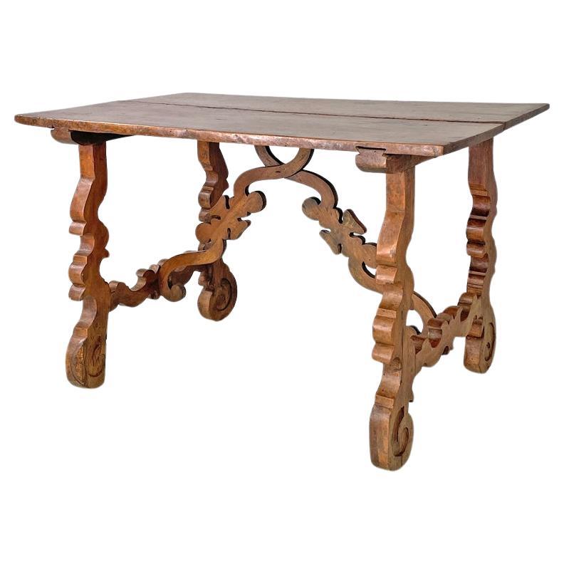 Italian antique wooden fratino table with decorated legs, 1700s