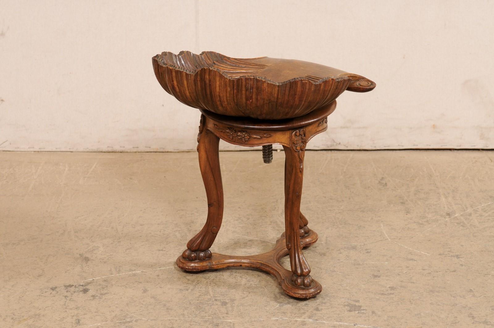 Italian Antique Wooden Grotto Stool w/Carved-Shell Seat For Sale 1