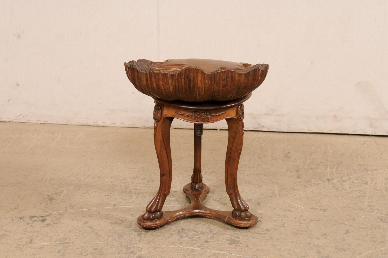 Italian Antique Wooden Grotto Stool w/Carved-Shell Seat For Sale 2
