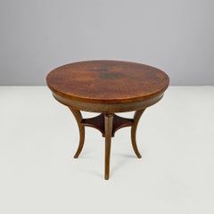 Italian antique wooden round coffee table with inlay decorations, early 1900s