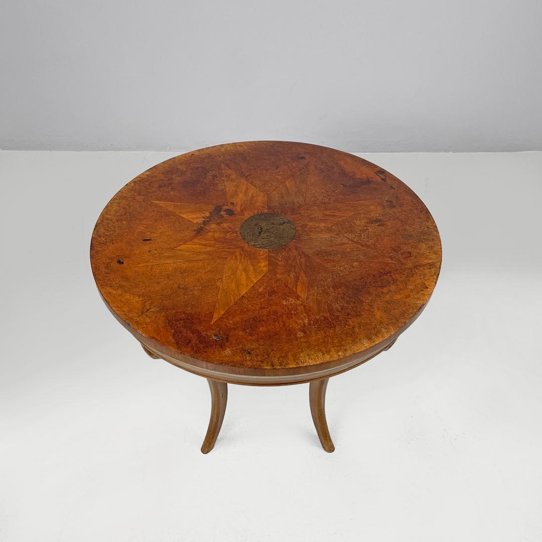 Table basse ronde italienne ancienne en bois avec décorations en marqueterie, début des années 1900 en vente 2