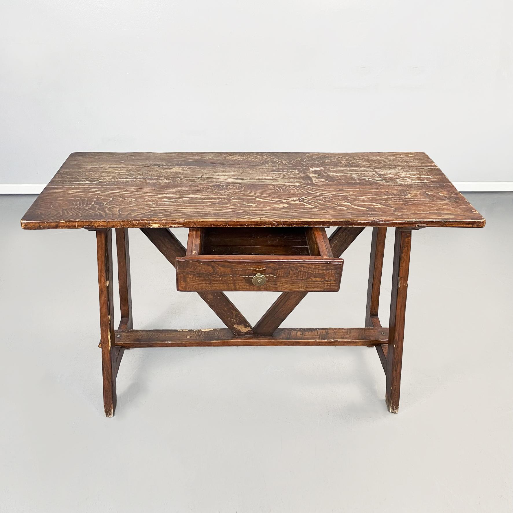 Italian Antique Wooden Table Fratino with a Drawer, 1900s For Sale 2