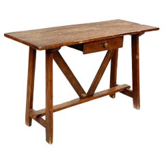 Italian Used Wooden Table Fratino with a Drawer, 1900s