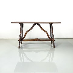 Italian antique wooden table with lyre legs, 1800s