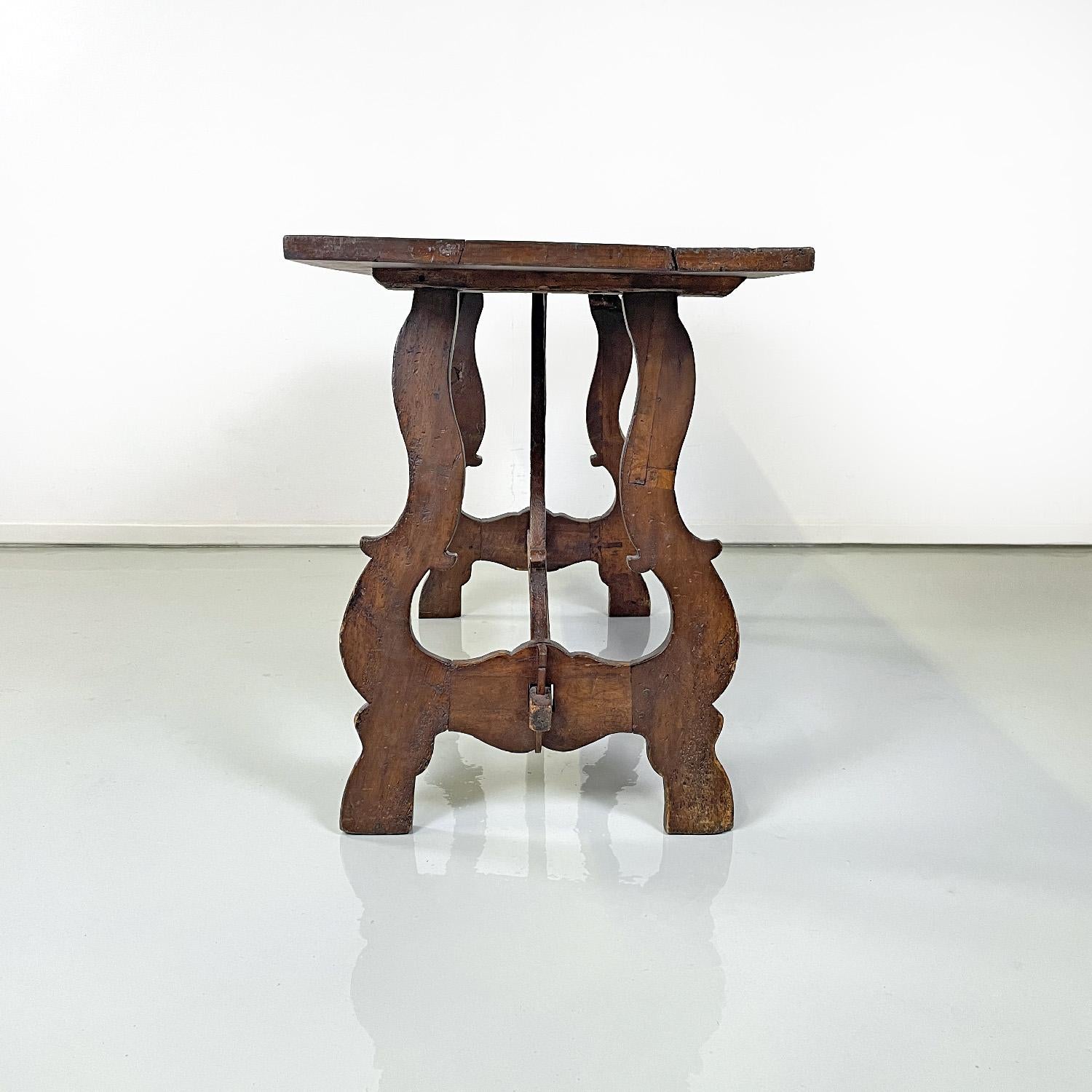 Italian antique wooden table with lyre legs, 1800s  In Fair Condition For Sale In MIlano, IT