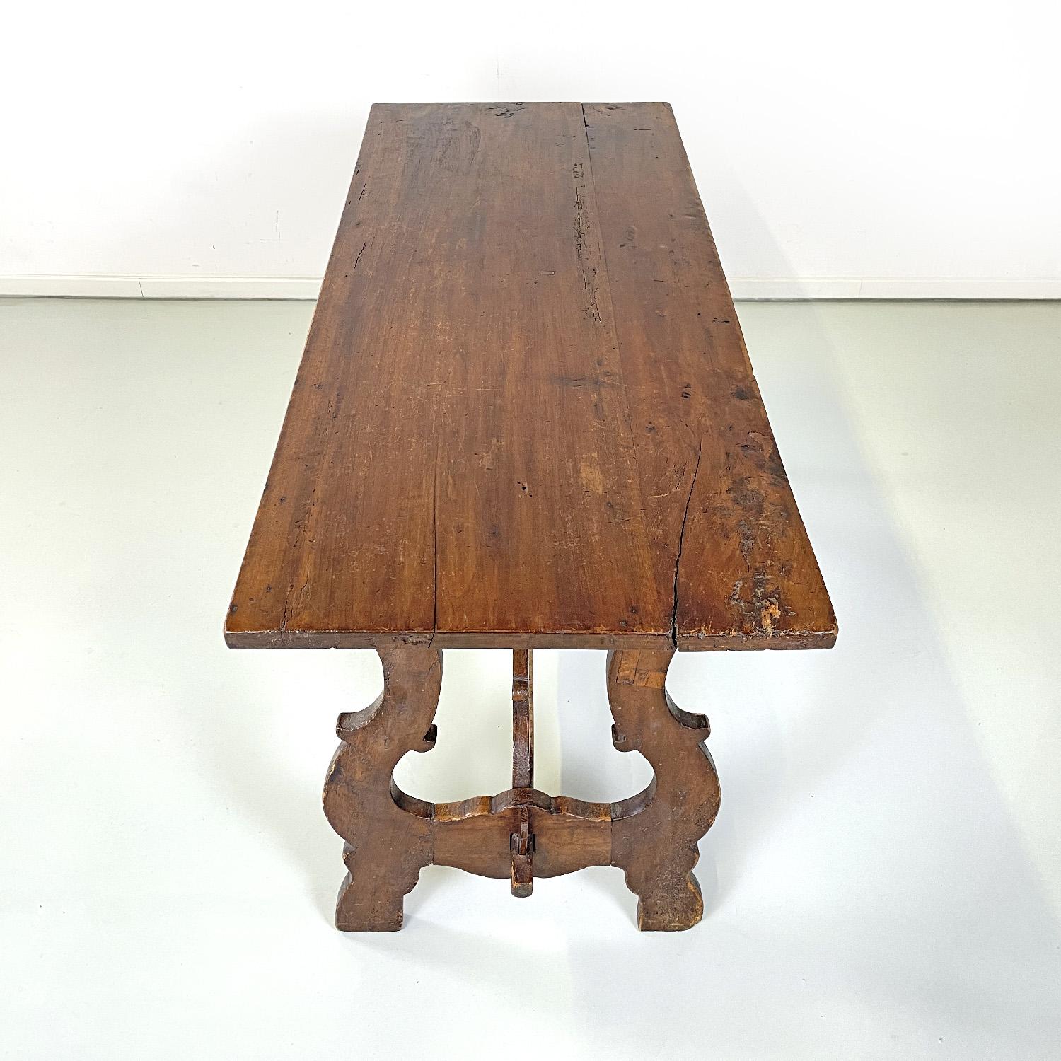Early 19th Century Italian antique wooden table with lyre legs, 1800s  For Sale