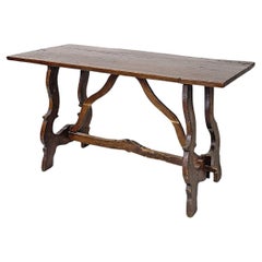 Italian antique wooden table with lyre legs, 1800s 