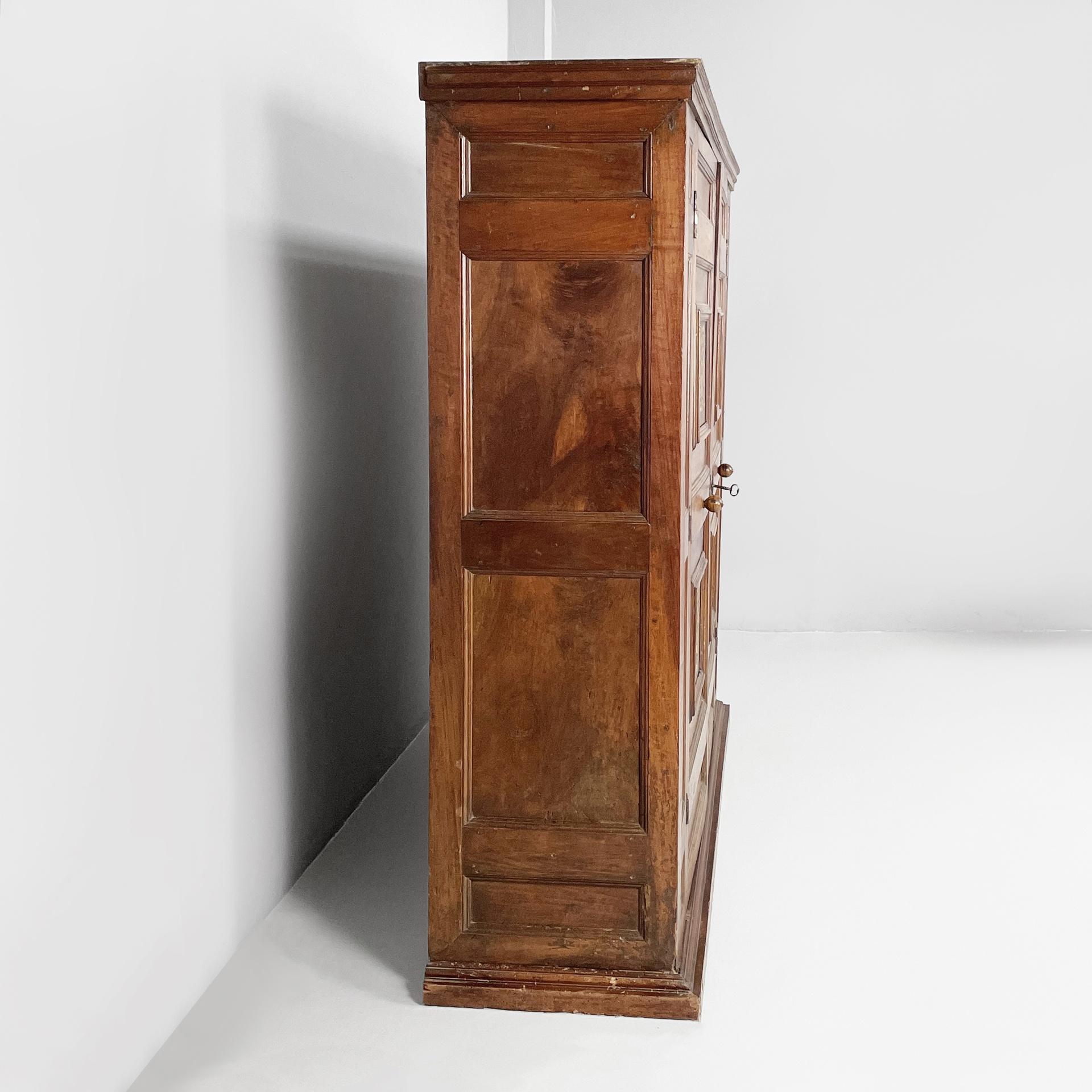 19th Century Italian antique wooden wardrobe with decorated doors, 1800s in vendita