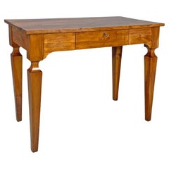 Italian Antique wooden writing desk with drawer and decorated legs, late 1800s