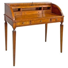 Italian Antique wooden writing table with shutter and brass key, 1700s