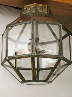 Italian Antiqued Brass Octagonal Lantern, Contemporary, UL Certified