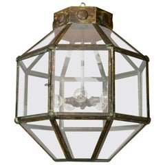 Italian Antiqued Brass Octagonal Lantern, Contemporary, UL Certified
