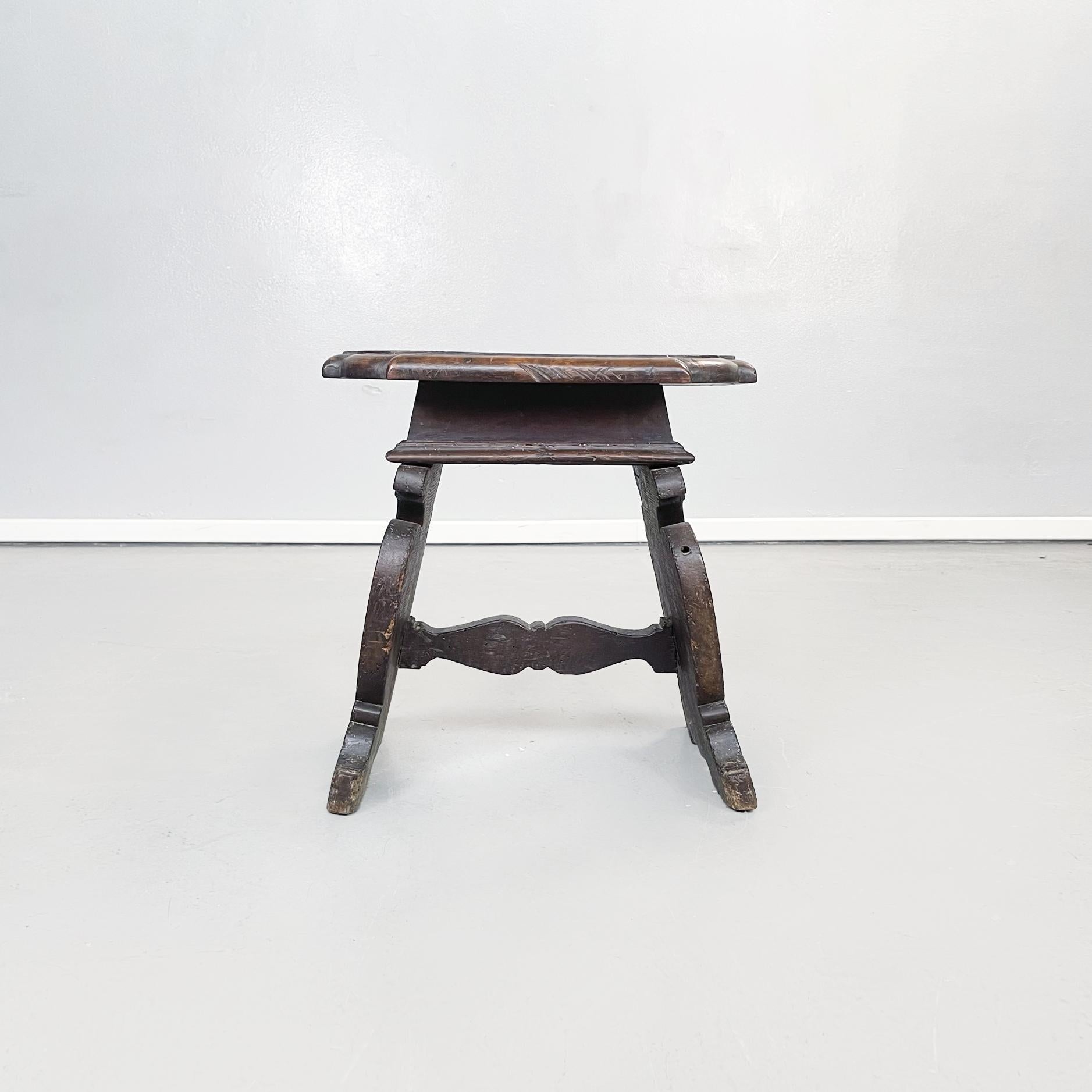 Italian Ancient stool in solid walnut wood, 1600s
Antiques stool in walnut wood, finely worked. The seat has a hole in the center. The 2 legs tend to spread downwards.
Perfect conserved and with all the patina of the time.
The legs of the stool are