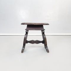 Italian Antiques Stool in Walnut Wood, 1600s