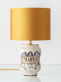 Italian Apothecary Jar Table Lamp with New Dupion Silk Lampshade, 19th Century