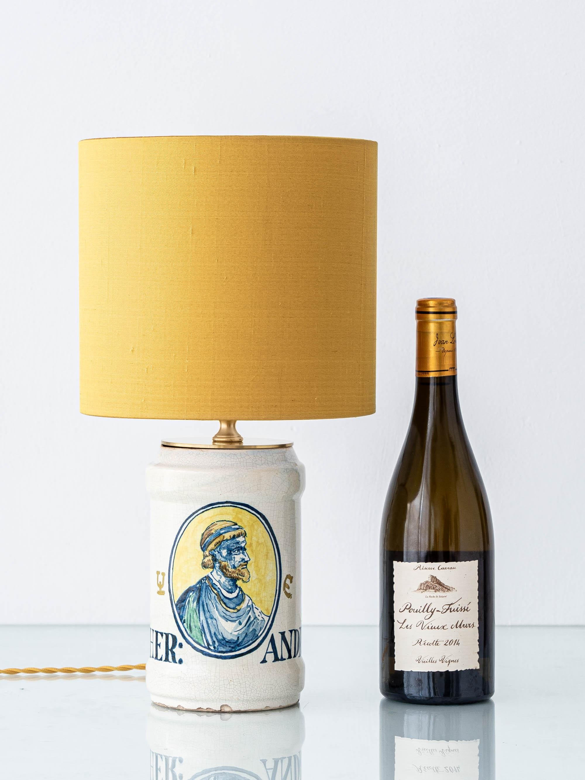 19th Century Italian Apothecary Pharmacy Albarello Ceramic Table Lamp, circa 1870-1885 For Sale