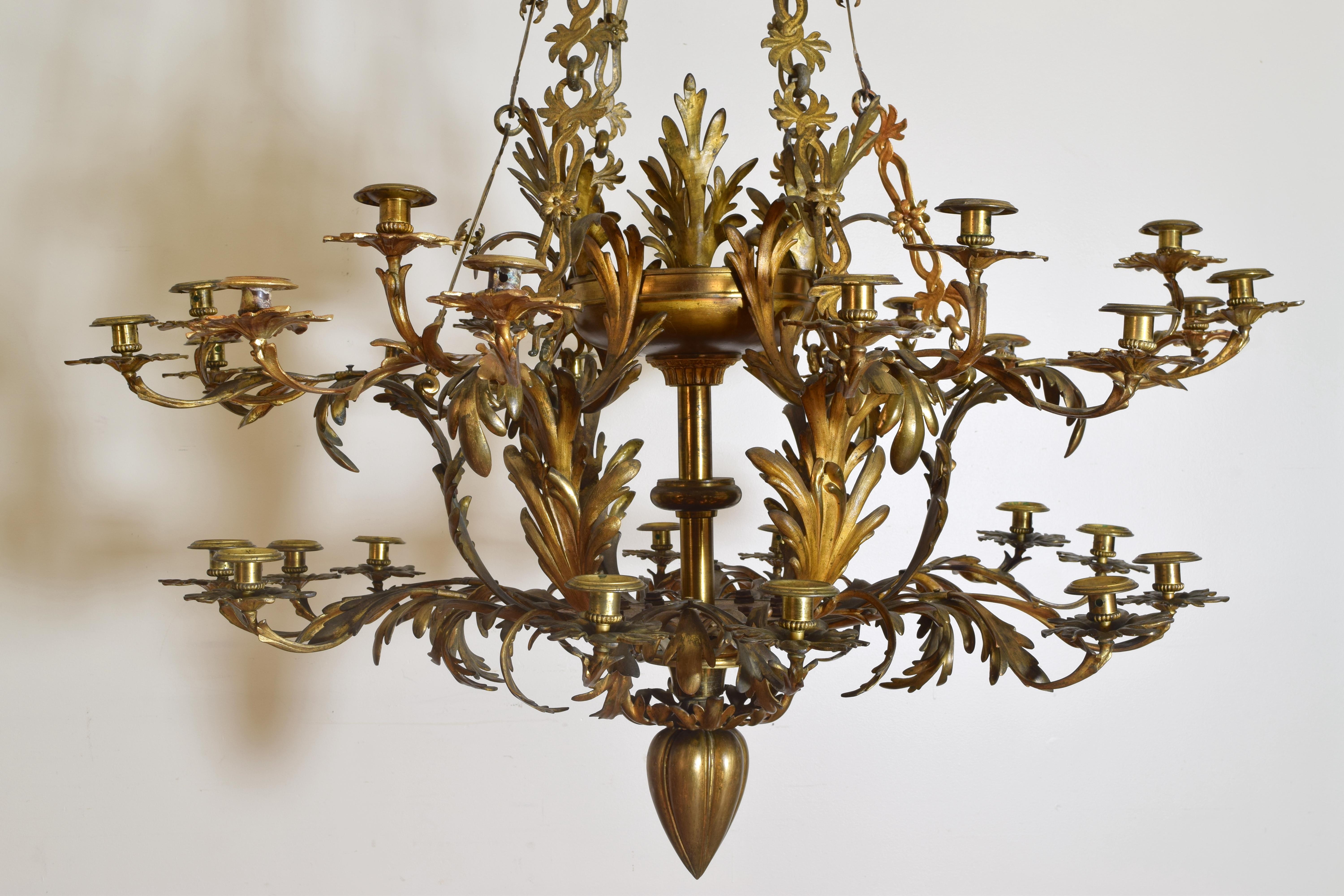 Italian, Apulia, Late Neoclassical Cast and Gilt Brass 30-Light Chandelier 2