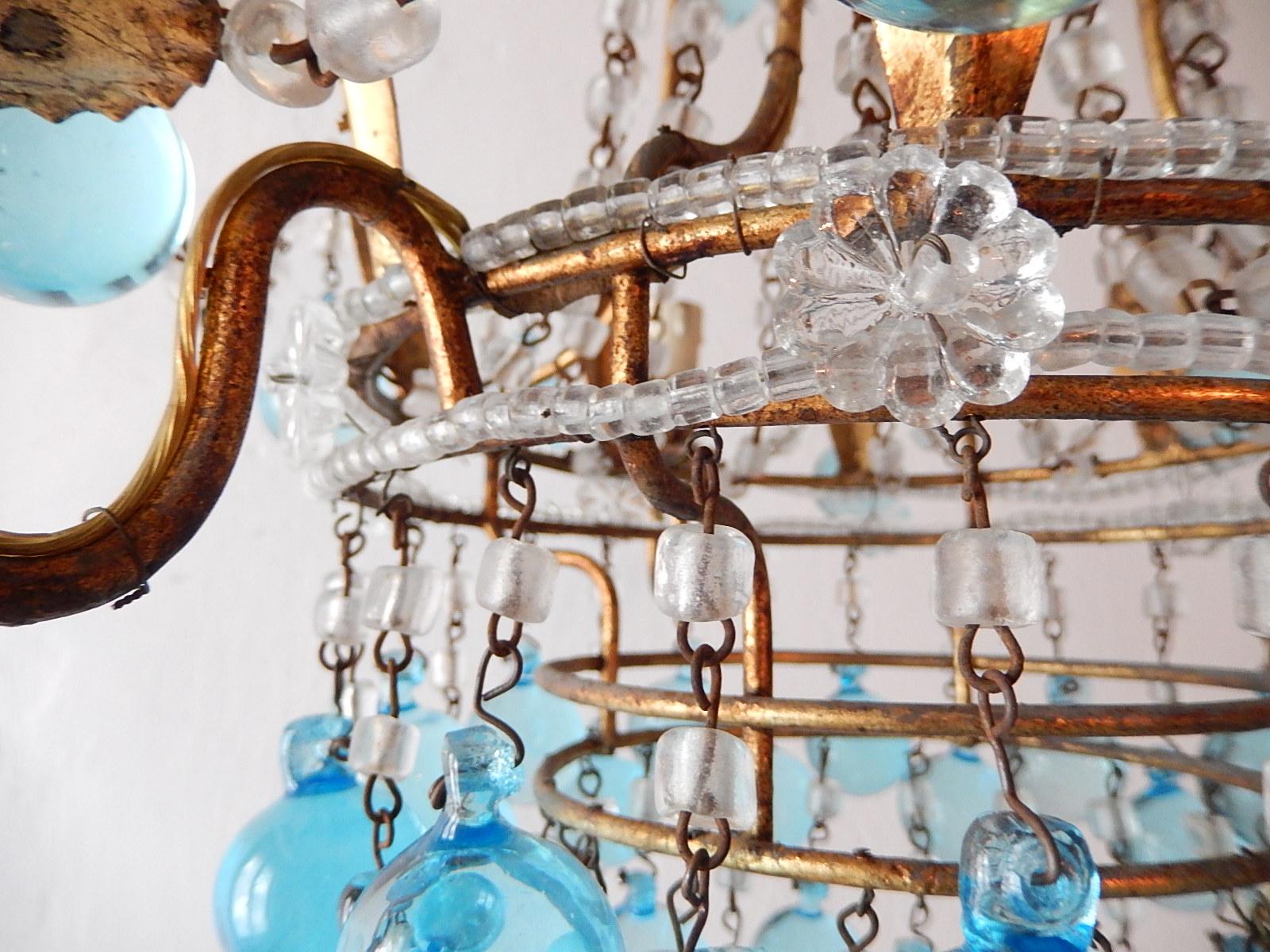 Italian Aqua Blue Crystal Beaded Murano Drops Chandelier For Sale 6