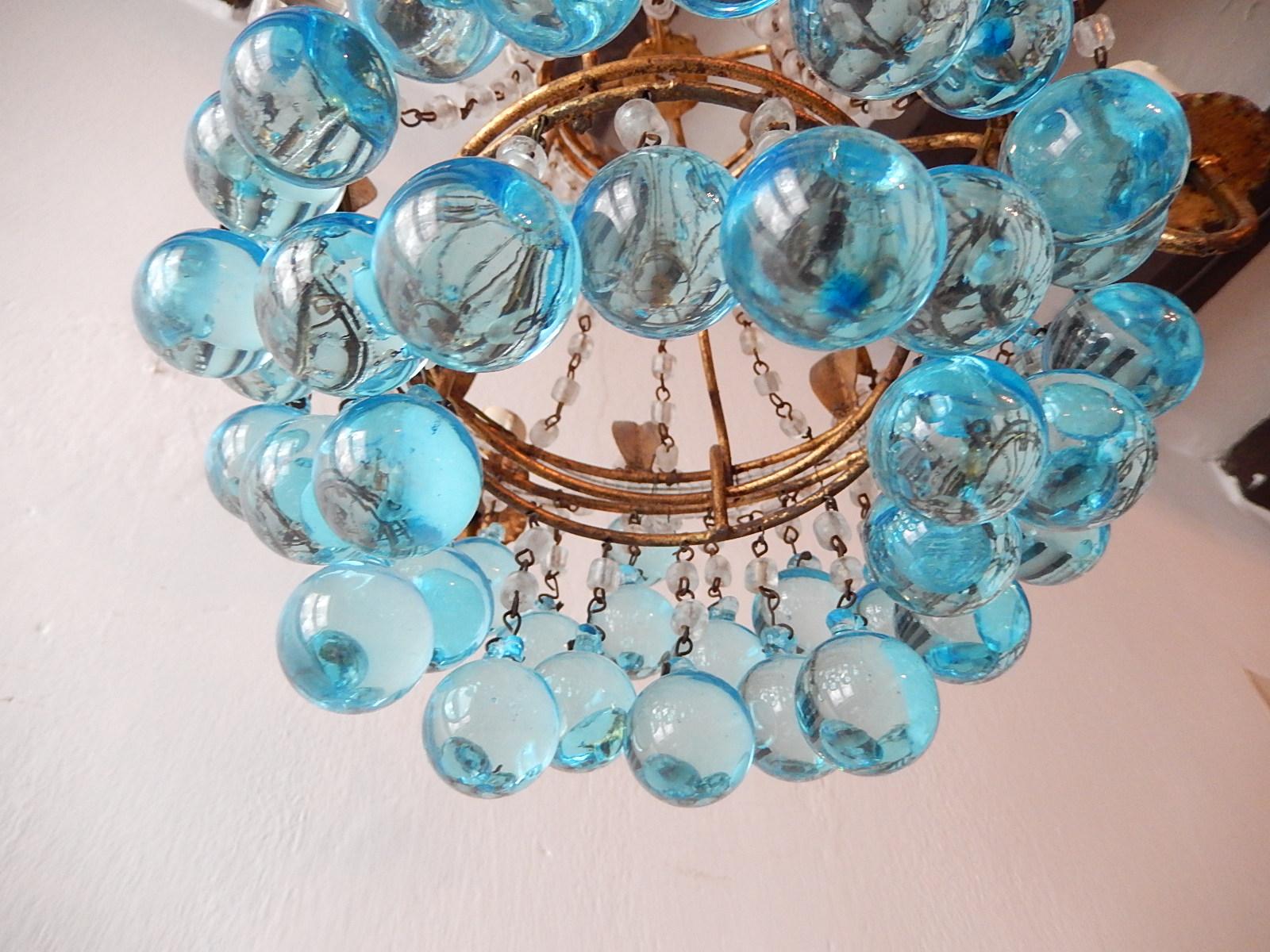 Italian Aqua Blue Crystal Beaded Murano Drops Chandelier For Sale 8