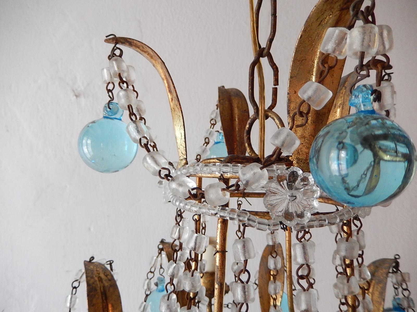Italian Aqua Blue Crystal Beaded Murano Drops Chandelier For Sale 9