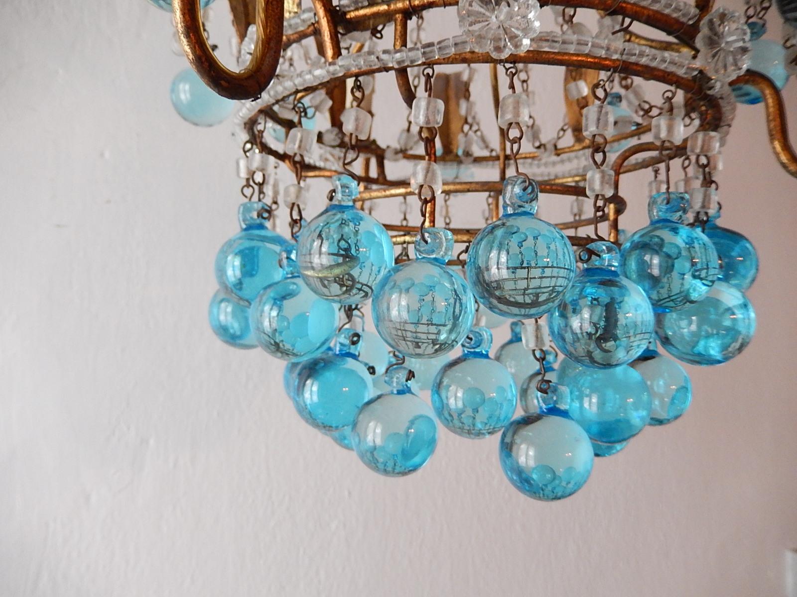 Italian Aqua Blue Crystal Beaded Murano Drops Chandelier For Sale 4