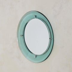 Italian Aqua Glass Round Wall Mirror Attributed to Cristal Arte, 1960s