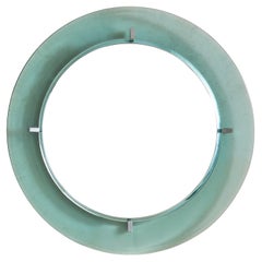 Italian Aqua Glass Round Wall Mirror Attributed to Cristal Arte, 1960s