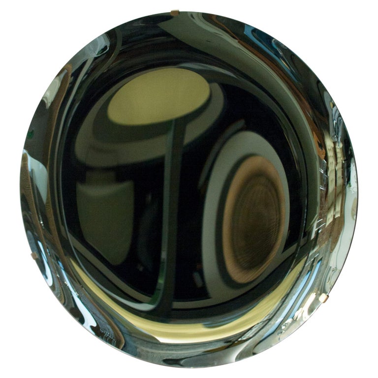 Grand Miroir Rond Vintage Italien – Verre Fumé – Diamètre 67 Cm – Fin Du XXe