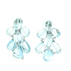Italian Aquamarine and Diamond Earrings in 18 Karat White Gold