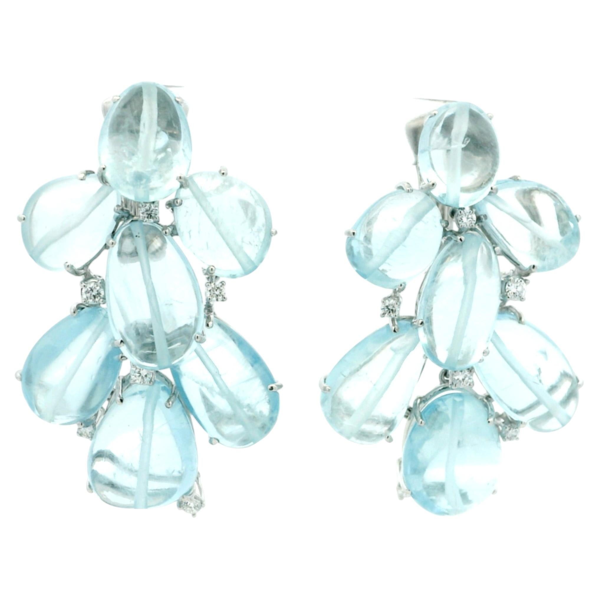 Italian Aquamarine and Diamond Earrings in 18 Karat White Gold