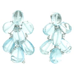 Italian Aquamarine and Diamond Earrings in 18 Karat White Gold