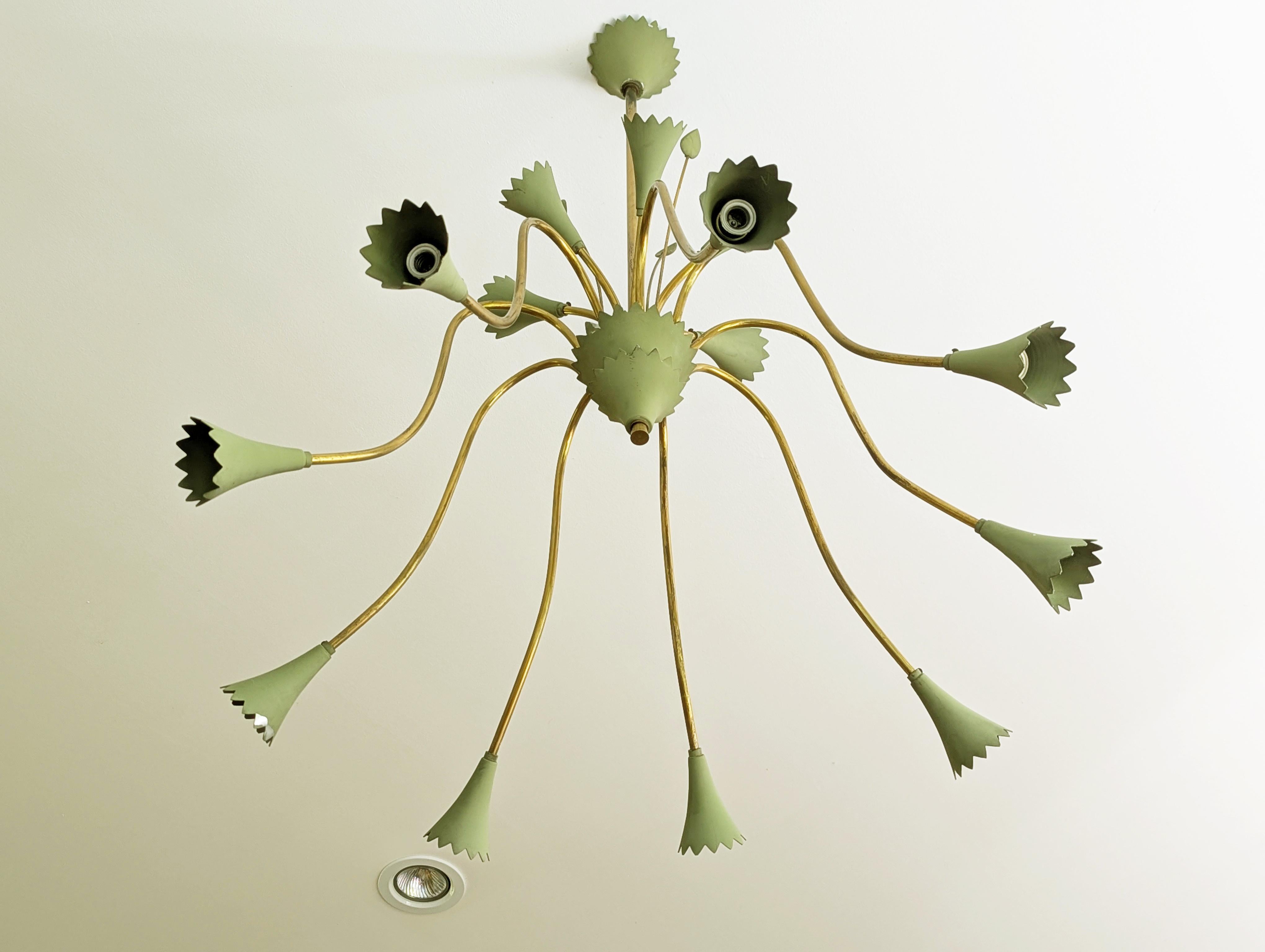 Lustre italien à 15 lumières en aigue-marine et laiton The Modernity Bon état - En vente à Varese, Lombardia
