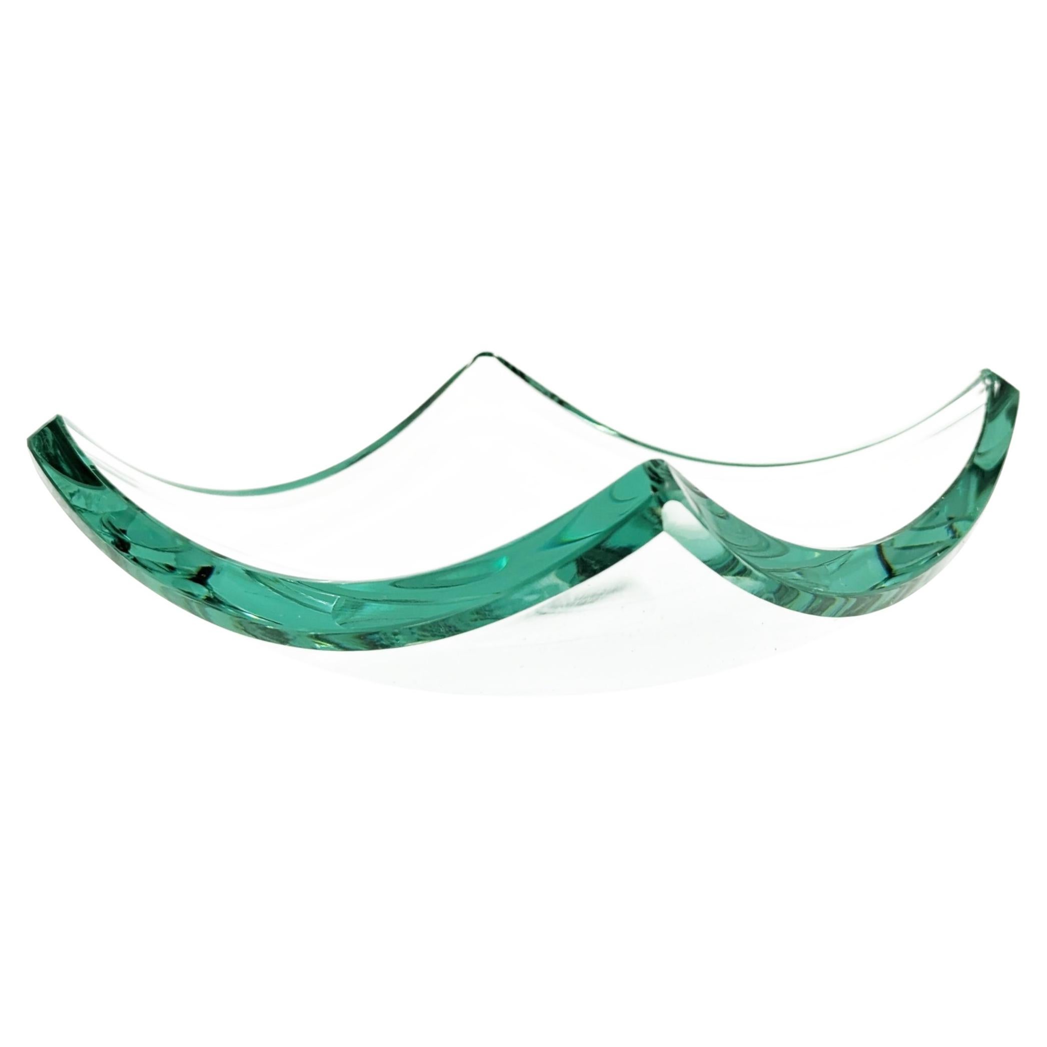 Italian Aquamarine Cut Glass Ashtray/IEmpty Pocket attr to Fontana Arte, 1960s For Sale